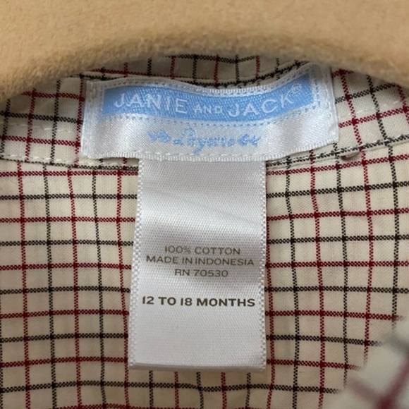 Janie and Jack Layette Button Down Plaid Onesie 12-18M - Picture 5 of 6